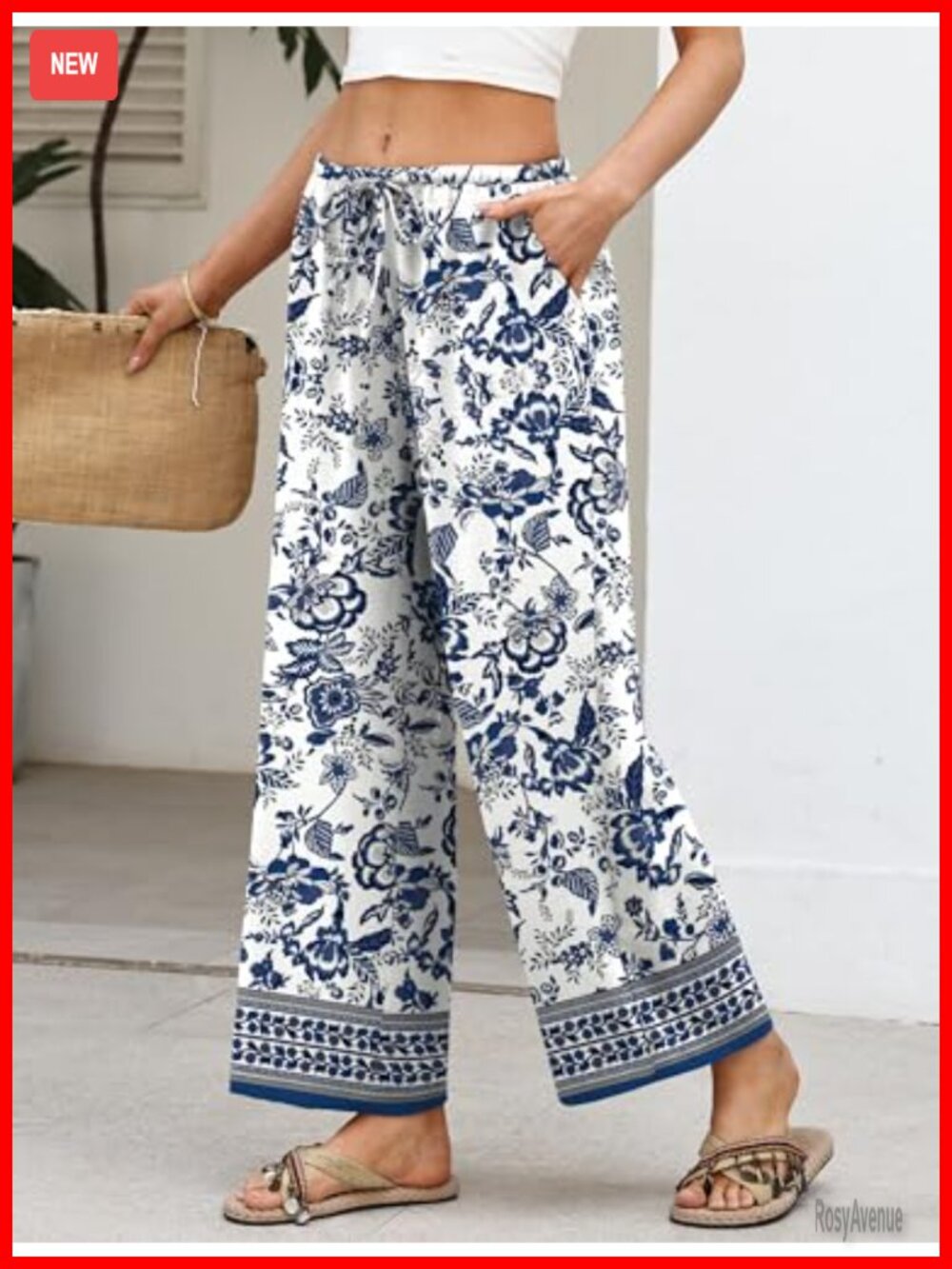 Wide Leg Palazzo Pants Drawstring Elastic Waist with Pockets Summer - Picture 4 of 7